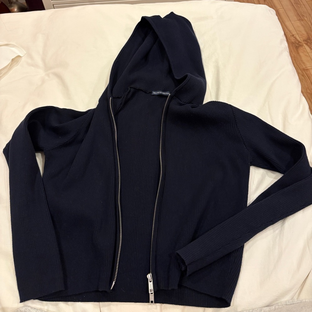 Navy Blue Hooded Zip-Up Sweater
